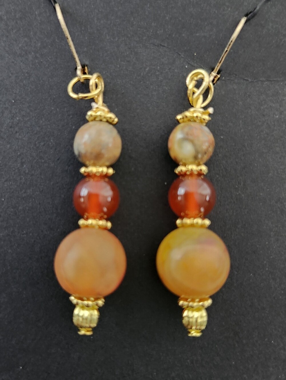 Drop Earrings Carnelian and Agate Handcrafted - Picture 1 of 2